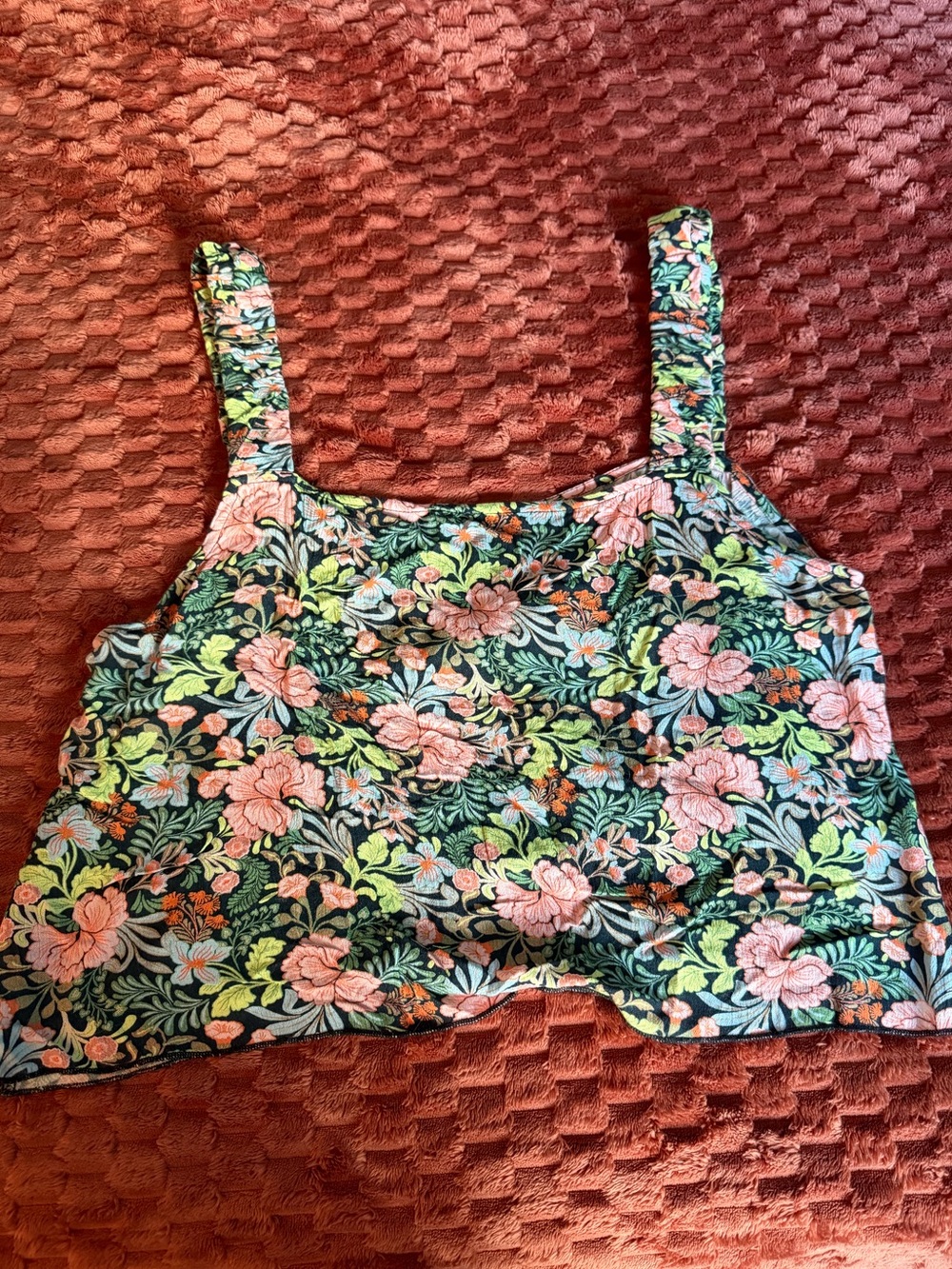 O'Neill Floral Square-Neck Crop Top - Green/Pink